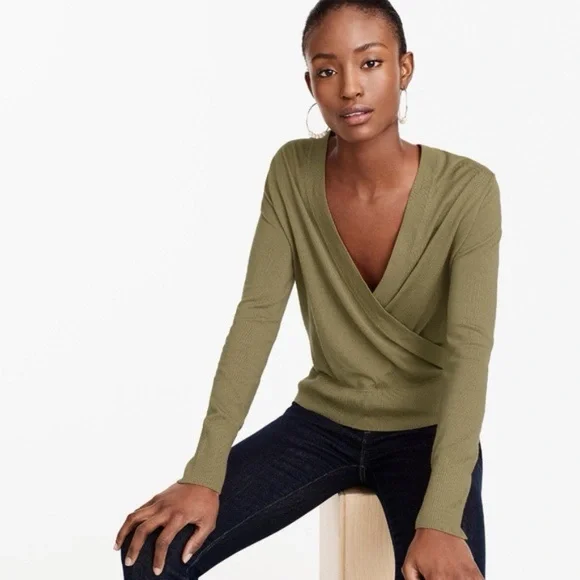 J.Crew Merino Wool Wrap Sweater in olive green - Picture 2 of 6